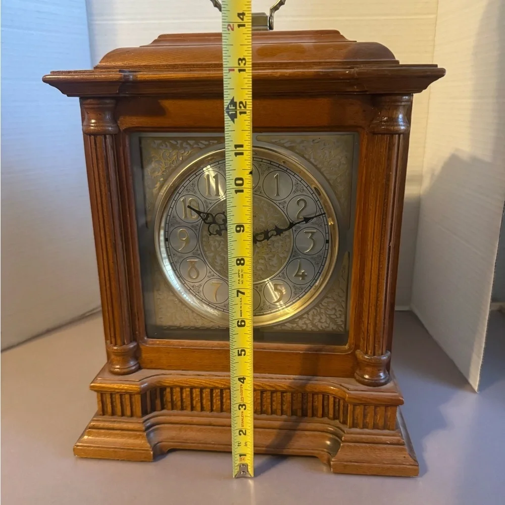 Elegant Wooden Mantel Clock with Gold Detailing